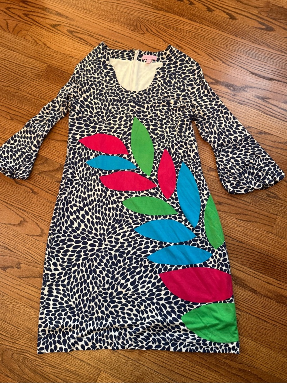 Lilly Pulitzer Navy Leaf-Print Dress with Bright Pink, Blue & Green Design